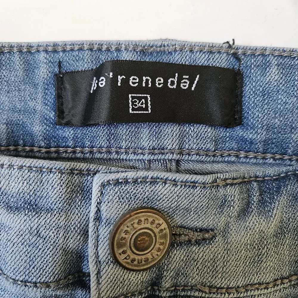 Serenede Jeans Mens Size 34 Skinny‎ Ripped Denim Medium Wash Distressed Raw Hem